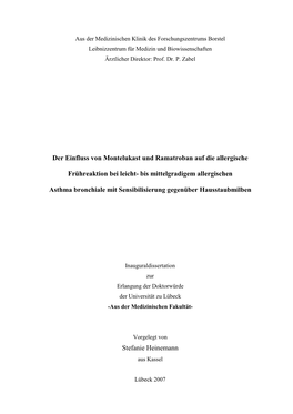 Der Einfluss Von Montelukast Und Ramatroban Auf Die Allergische Frühreaktion Bei Leicht