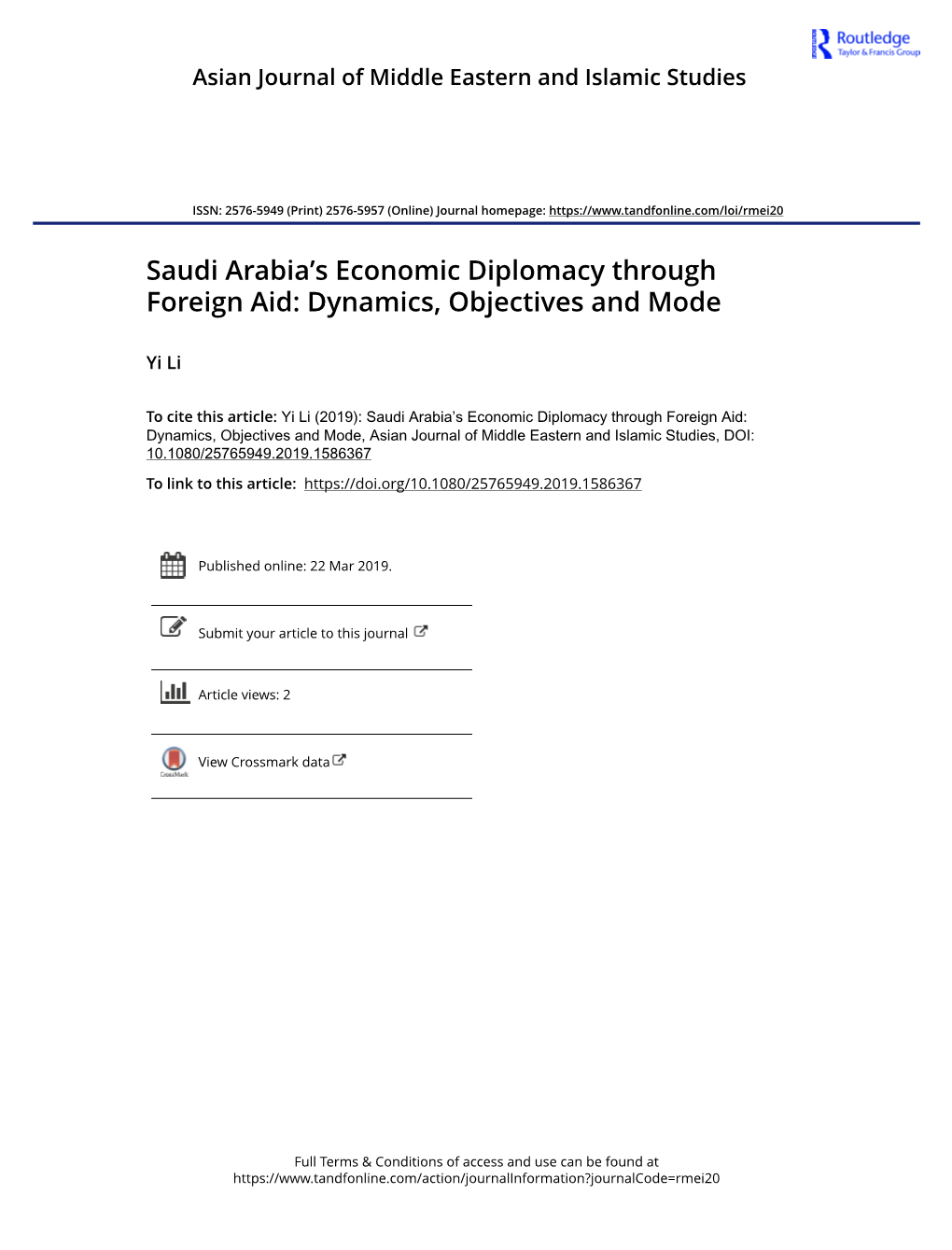 Saudi Arabia's Economic Diplomacy Through Foreign Aid: Dynamics