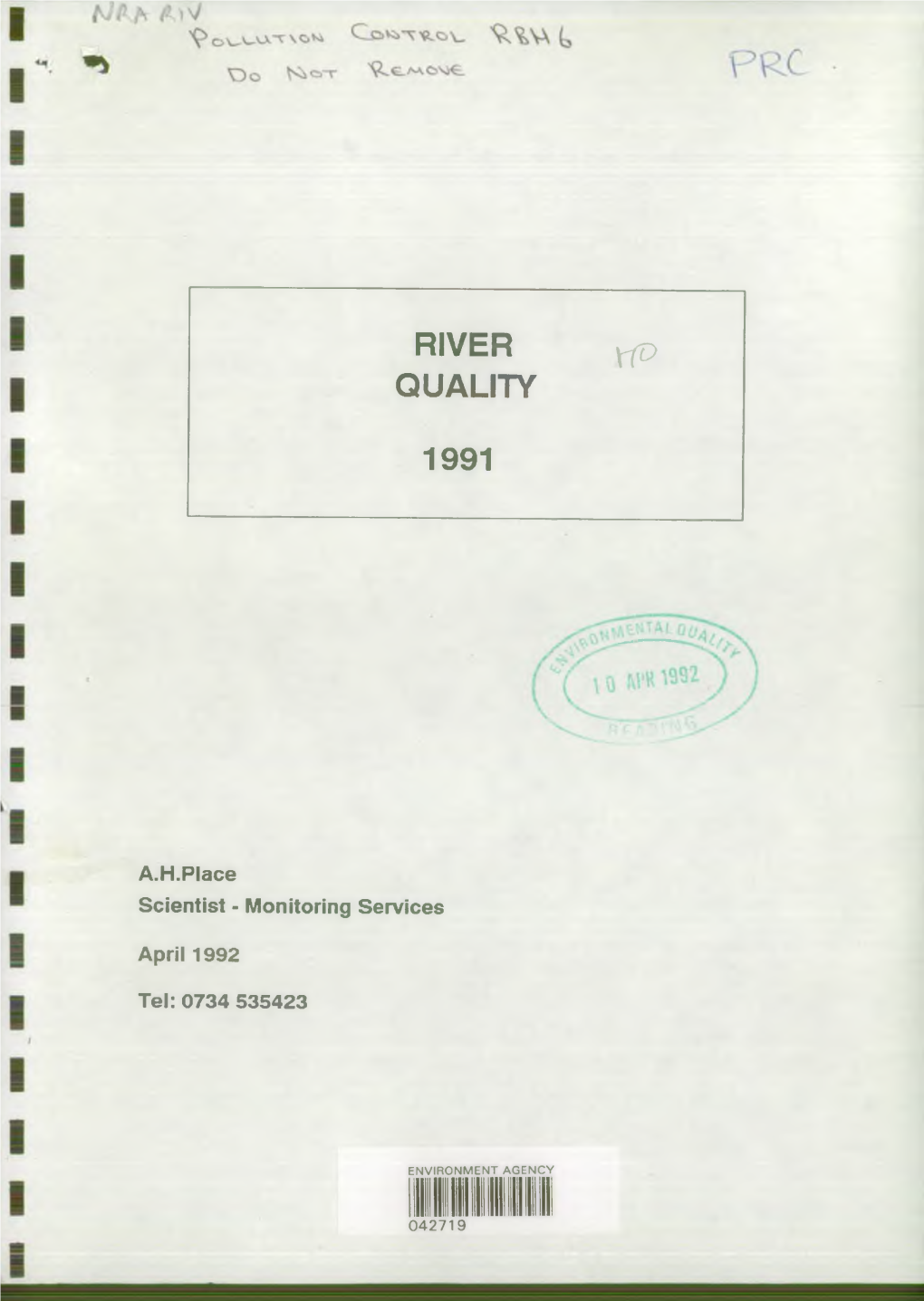 Fliiiiiim 042719 RIVER QUALITY REPORT Period to End of December 1991 Freshwater Rivers Compliance