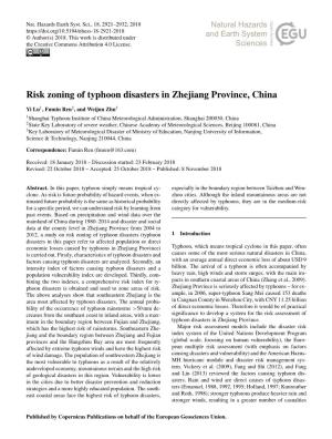 Risk Zoning of Typhoon Disasters in Zhejiang Province, China
