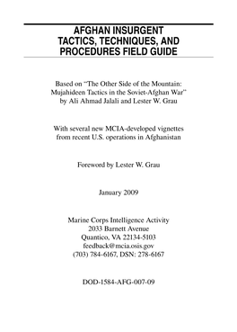 Afghan Insurgent Tactics, Techniques, and Procedures Field Guide