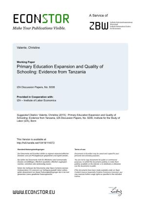 Primary Education Expansion and Quality of Schooling: Evidence from Tanzania