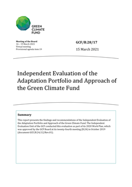 Independent Evaluation of the Adaptation Portfolio and Approach of the Green Climate Fund