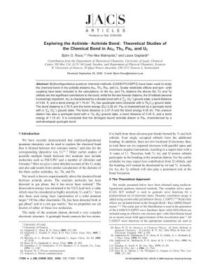 Theoretical Studies of the Chemical Bond in Ac2, Th2, Pa2, and U2