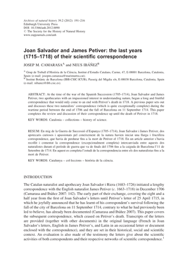 Joan Salvador and James Petiver: the Last Years (1715–1718) of Their Scientiﬁc Correspondence