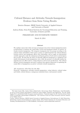 Cultural Distance and Attitudes Towards Immigration: Evidence from Swiss Voting Results