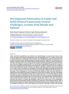 Development Polarisation in Limbe and Kribi (Littoral Cameroon): Growth Challenges, Lessons from Douala and Options