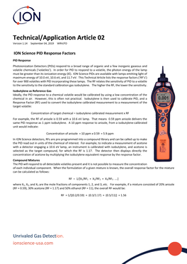 ION Science PID Response Factors