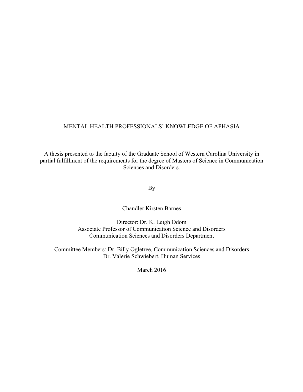 Mental Health Professionals' Knowledge of Aphasia