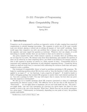 15–212: Principles of Programming Basic Computability Theory