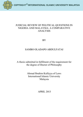 Judicial Review of Political Questions in Nigeria and Malaysia: a Comparative Analysis