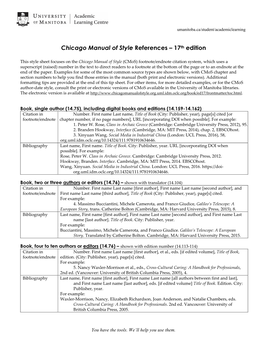 Chicago Manual of Style References – 17Th Edition