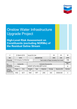 Onslow Water Infrastructure Upgrade Project Issue No