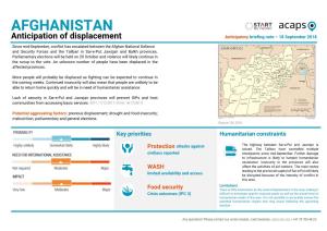 AFGHANISTAN Anticipation of Displacement Anticipatory Briefing Note – 18 September 2018