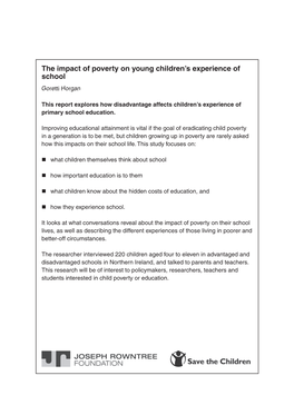 The Impact of Poverty on Young Children's Experience of School