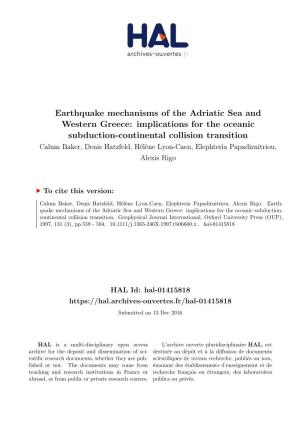 Earthquake Mechanisms of the Adriatic Sea