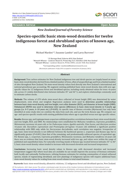 Species-Specific Basic Stem-Wood Densities for Twelve Indigenous Forest and Shrubland Species of Known Age, New Zealand