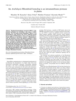 An Arabidopsis Rhomboid Homolog Is an Intramembrane Protease in Plants