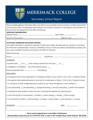 Merrimack Application Secondary School Report