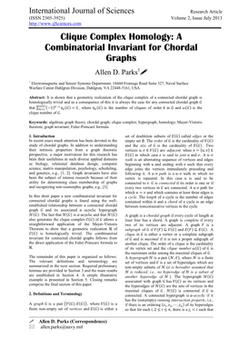 Clique Complex Homology: a Combinatorial Invariant for Chordal Graphs Allen D