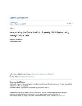 Incorporating the Fresh Start Into Sovereign Debt Restructuring Through Odious Debt