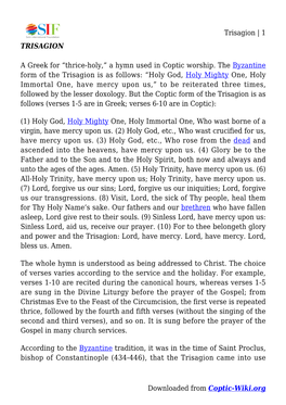 Trisagion | 1 Downloaded from Coptic-Wiki.Org TRISAGION A