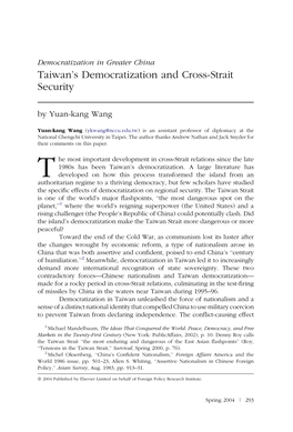 Taiwan's Democratization and Cross-Strait Security