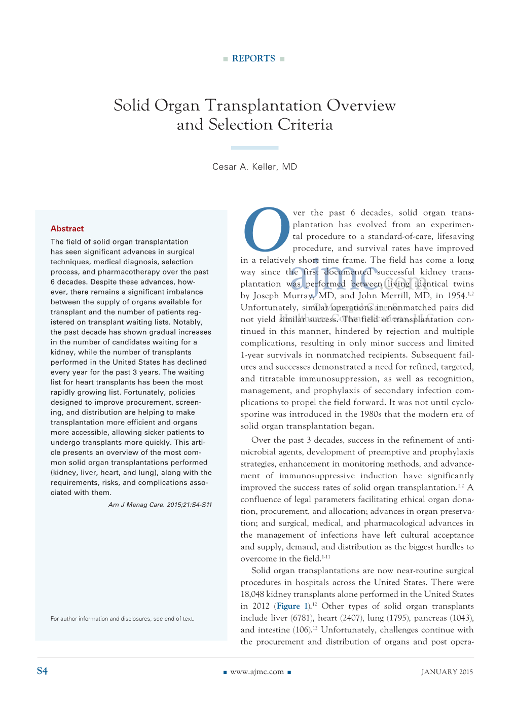Solid Organ Transplantation Overview and Selection Criteria