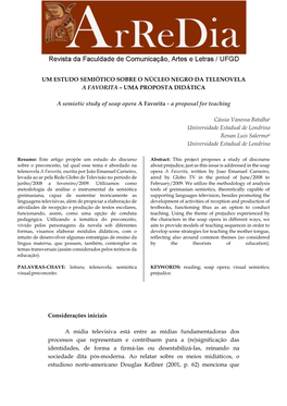 Um Estudo Semiótico Sobre O Núcleo Negro Da Telenovela a Favorita – Uma Proposta Didática