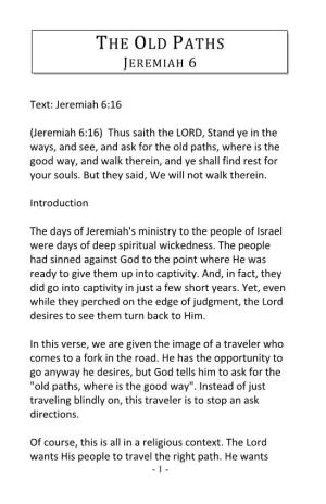 The Old Paths Jeremiah 6