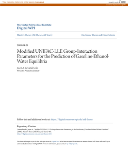 Modified UNIFAC-LLE Group-Interaction Parameters for the Prediction of Gasoline-Ethanol- Water Equilibria Jason A