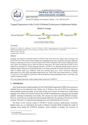 JOURNAL of LANGUAGE and LINGUISTIC STUDIES Lingual Expressions in the Covid-19-Related Ecolexicons in Indonesian Online
