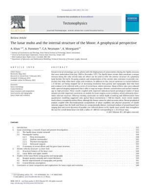 The Lunar Moho and the Internal Structure of the Moon: a Geophysical Perspective