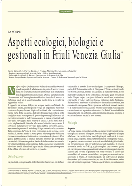 Aspetti Ecologici, Biologici E Gestionali in Friuli Venezia Giulia*