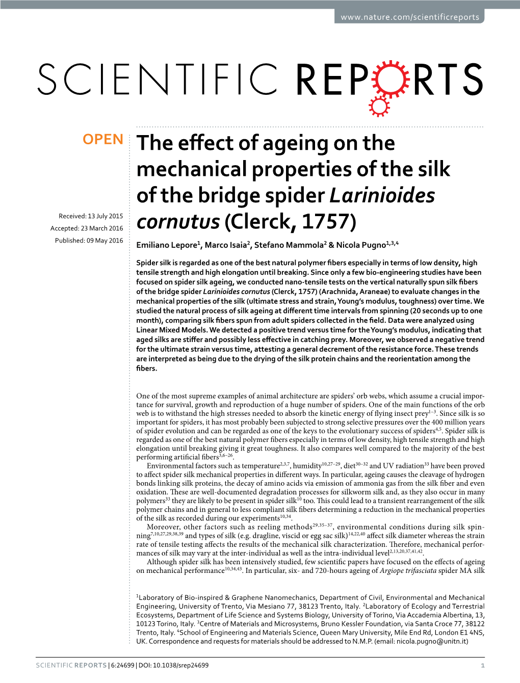 The Effect of Ageing on the Mechanical Properties of the Silk Of