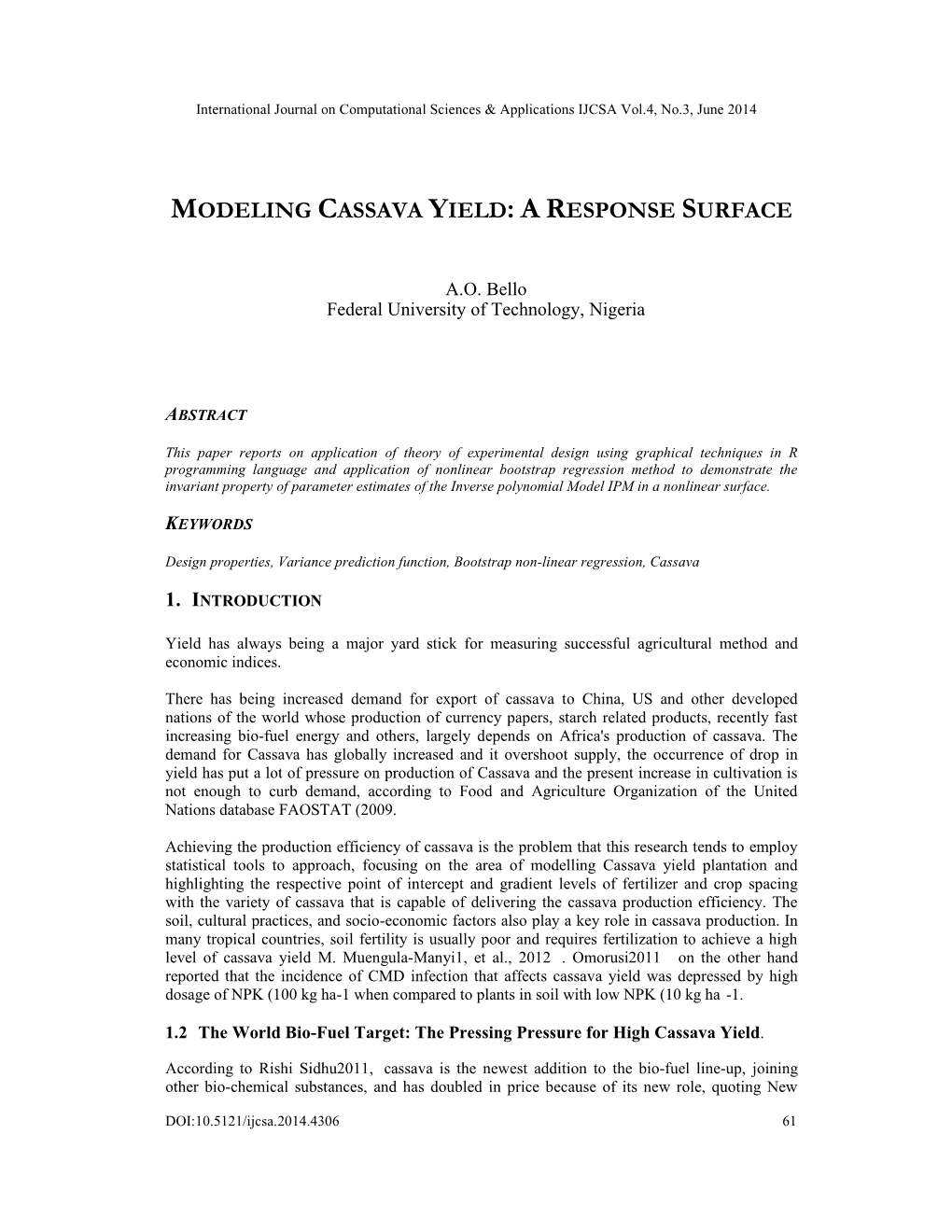 Modeling Cassava Yield: a Response Surface Approach