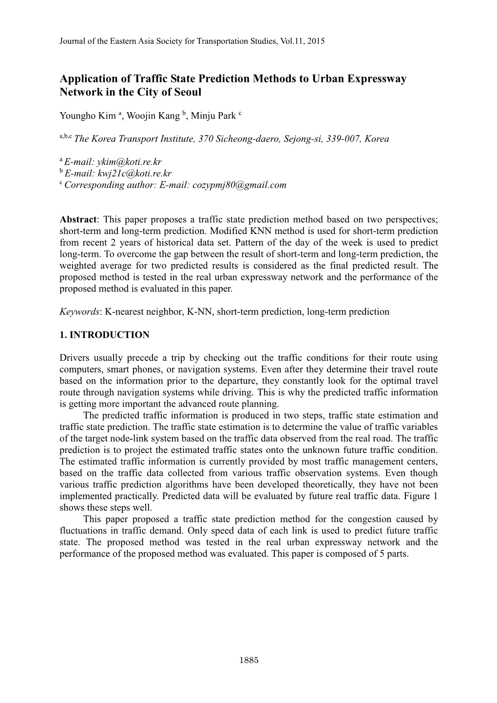 Application of Traffic State Prediction Methods to Urban Expressway Network in the City of Seoul