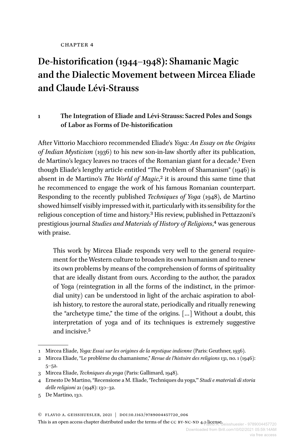 Shamanic Magic and the Dialectic Movement Between Mircea Eliade and Claude Lévi-Strauss