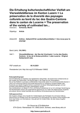 Die Erhaltung Kulturlandschaftlicher Vielfalt Am Vierwaldstättersee Im Kanton Luzern = La Préservation De La Diversité Des Pa
