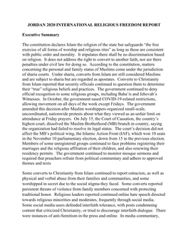 Jordan 2020 International Religious Freedom Report