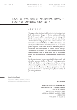 Architectural Work of Aleksandar Deroko – Beauty of Emotional Creativity