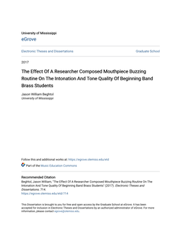 The Effect of a Researcher Composed Mouthpiece Buzzing Routine on the Intonation and Tone Quality of Beginning Band Brass Students
