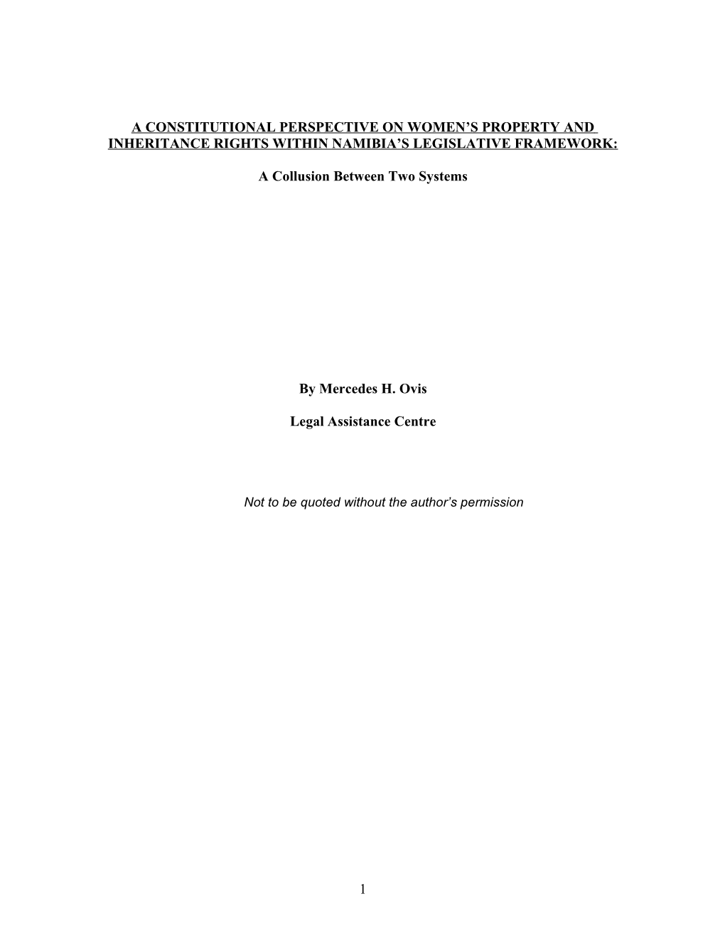 A Constitutional Perspective on Women's Property and Inheritance Rights Within Namibia's Legislative Framework