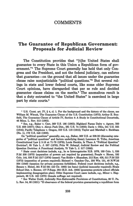 The Guarantee of Republican Government: Proposals for Judicial Review