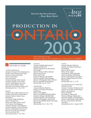 Productions in Ontario 2003