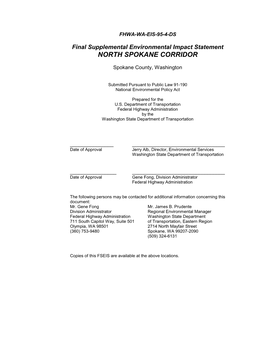 Final Supplemental Environmental Impact Statement NORTH SPOKANE CORRIDOR