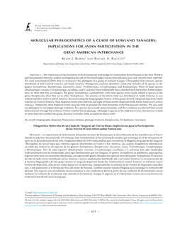 Molecular Phylogenetics of a Clade of Lowland Tanagers: Implications for Avian Participation in the Great American Interchange