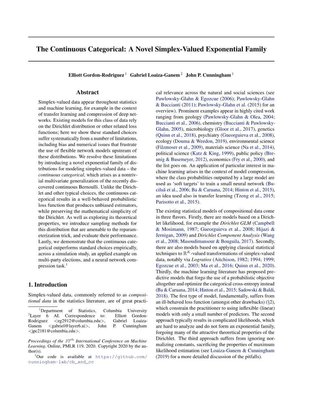 The Continuous Categorical: a Novel Simplex-Valued Exponential Family