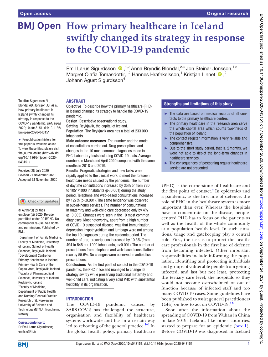 How Primary Healthcare in Iceland Swiftly Changed Its Strategy in Response to the COVID-19 Pandemic