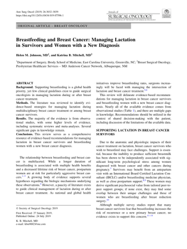 Breastfeeding and Breast Cancer: Managing Lactation in Survivors and Women with a New Diagnosis